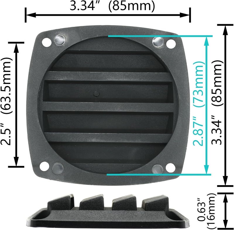 LTEMG Marine Louvered Nylon Boat Vent,Black Plastic Square Air Vent,Free Stainless Steel Screws(4 Pcs) - Image 2